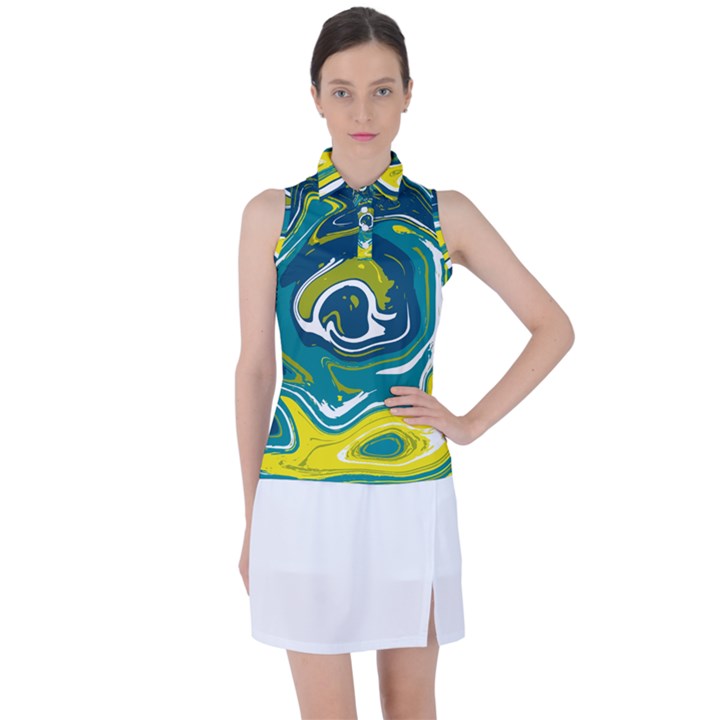 Green Vivid Marble Pattern 14 Women s Sleeveless Polo Tee