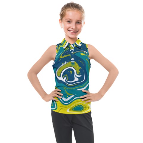 Green Vivid Marble Pattern 14 Kids  Sleeveless Polo Tee by goljakoff