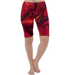 Red Vivid Marble Pattern 15 Cropped Leggings  by goljakoff