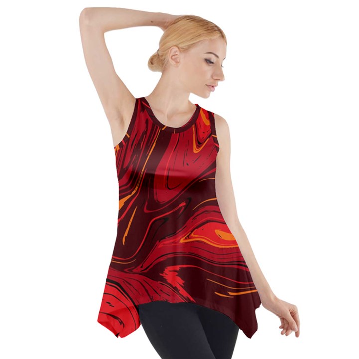 Red Vivid Marble Pattern 15 Side Drop Tank Tunic