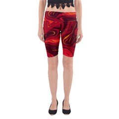 Red Vivid Marble Pattern 15 Yoga Cropped Leggings by goljakoff