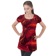 Red Vivid Marble Pattern 15 Puff Sleeve Tunic Top by goljakoff