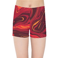 Red Vivid Marble Pattern 15 Kids  Sports Shorts by goljakoff