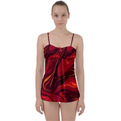 Red Vivid Marble Pattern 15 Babydoll Tankini Set by goljakoff