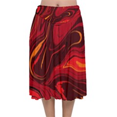 Red Vivid Marble Pattern 15 Velvet Flared Midi Skirt by goljakoff