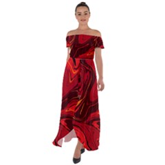 Red Vivid Marble Pattern 15 Off Shoulder Open Front Chiffon Dress by goljakoff