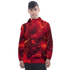 Red Vivid Marble Pattern 15 Men s Front Pocket Pullover Windbreaker by goljakoff