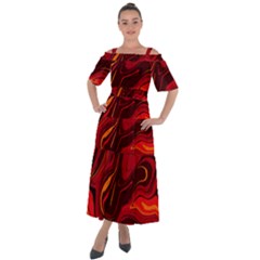 Red Vivid Marble Pattern 15 Shoulder Straps Boho Maxi Dress  by goljakoff