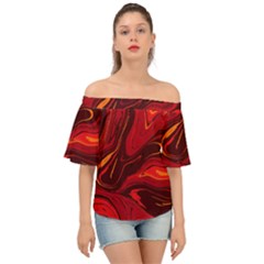 Red Vivid Marble Pattern 15 Off Shoulder Short Sleeve Top by goljakoff