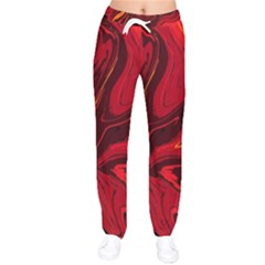 Red Vivid Marble Pattern 15 Women Velvet Drawstring Pants by goljakoff