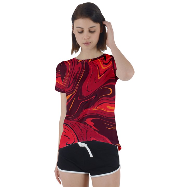 Red Vivid Marble Pattern 15 Short Sleeve Foldover Tee