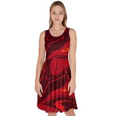 Red Vivid Marble Pattern 15 Knee Length Skater Dress With Pockets by goljakoff