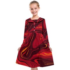 Red Vivid Marble Pattern 15 Kids  Midi Sailor Dress by goljakoff