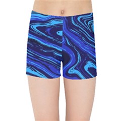 Blue Vivid Marble Pattern 16 Kids  Sports Shorts by goljakoff