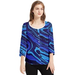 Blue Vivid Marble Pattern 16 Chiffon Quarter Sleeve Blouse by goljakoff