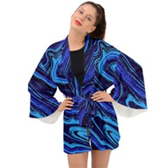 Blue Vivid Marble Pattern 16 Long Sleeve Kimono by goljakoff