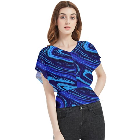 Blue Vivid Marble Pattern 16 Butterfly Chiffon Blouse by goljakoff