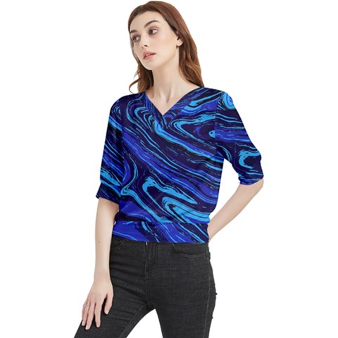 Blue Vivid Marble Pattern 16 Quarter Sleeve Blouse by goljakoff