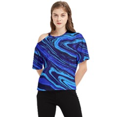 Blue Vivid Marble Pattern 16 One Shoulder Cut Out Tee by goljakoff