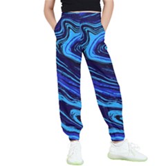 Blue Vivid Marble Pattern 16 Kids  Elastic Waist Pants by goljakoff