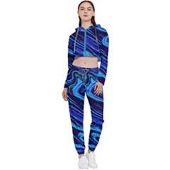 Blue Vivid Marble Pattern 16 Cropped Zip Up Lounge Set by goljakoff