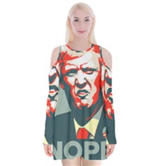 Trump Nope Velvet Long Sleeve Shoulder Cutout Dress by goljakoff