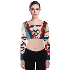 Trump Pop Art Velvet Long Sleeve Crop Top by goljakoff