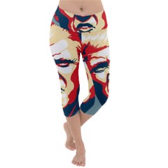 Trump Pop Art Lightweight Velour Capri Yoga Leggings by goljakoff