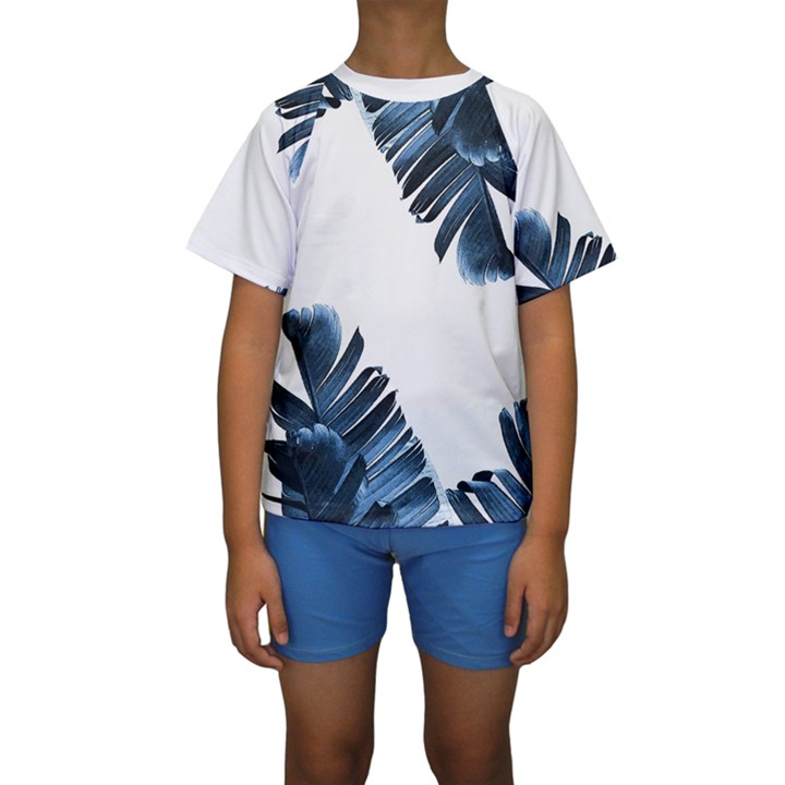 Blue banana leaves Kids  Short Sleeve Swimwear