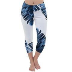 Blue Banana Leaves Capri Winter Leggings  by goljakoff