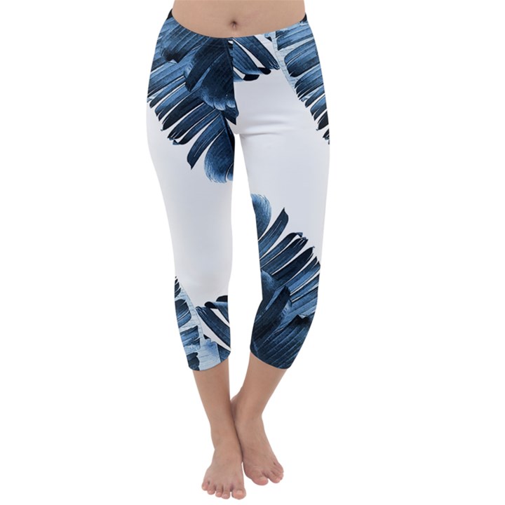 Blue banana leaves Capri Winter Leggings 