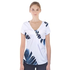 Blue Banana Leaves Short Sleeve Front Detail Top by goljakoff