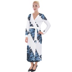 Blue Banana Leaves Velvet Maxi Wrap Dress by goljakoff