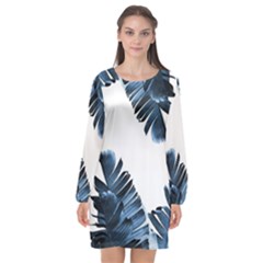 Blue Banana Leaves Long Sleeve Chiffon Shift Dress  by goljakoff