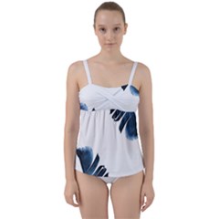 Blue Banana Leaves Twist Front Tankini Set by goljakoff