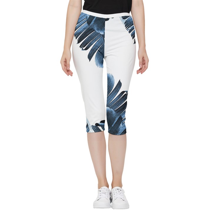 Blue banana leaves Inside Out Lightweight Velour Capri Leggings 