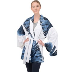 Blue Banana Leaves Long Sleeve Velvet Kimono  by goljakoff