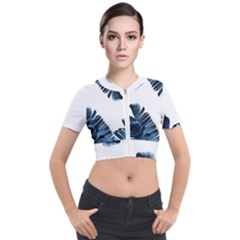 Blue Banana Leaves Short Sleeve Cropped Jacket by goljakoff