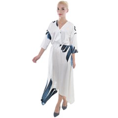 Blue Banana Leaves Quarter Sleeve Wrap Front Maxi Dress by goljakoff