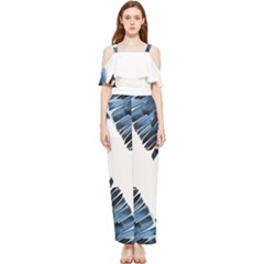 Blue Banana Leaves Draped Sleeveless Chiffon Jumpsuit by goljakoff