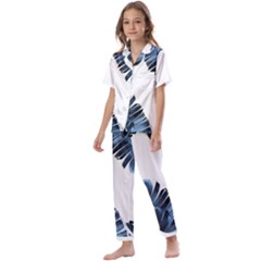 Blue Banana Leaves Kids  Satin Short Sleeve Pajamas Set by goljakoff