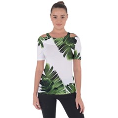 Green Banana Leaves Shoulder Cut Out Short Sleeve Top by goljakoff