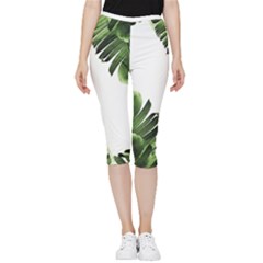 Green Banana Leaves Inside Out Lightweight Velour Capri Leggings  by goljakoff