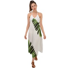 Green Banana Leaves Halter Tie Back Dress  by goljakoff