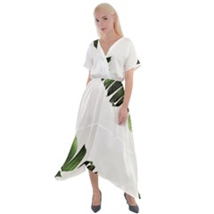 Green Banana Leaves Cross Front Sharkbite Hem Maxi Dress by goljakoff