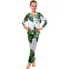 Green Banana Leaves Kid s Satin Long Sleeve Pajamas Set by goljakoff