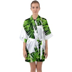 Banana Leaves Half Sleeve Satin Kimono  by goljakoff