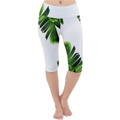 Banana Leaves Lightweight Velour Cropped Yoga Leggings by goljakoff