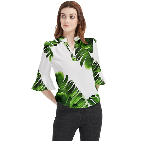 Banana Leaves Loose Horn Sleeve Chiffon Blouse by goljakoff