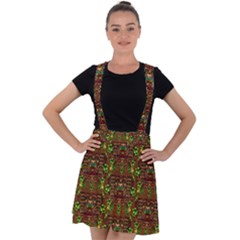 Rainbow Heavy Metal Artificial Leather Lady Among Spring Flowers Velvet Suspender Skater Skirt by pepitasart